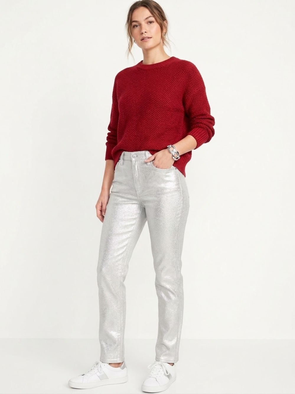 Old Navy $55 NWT W18.5” High-Rise Vintage Slim Metallic Jeans Silver Shine 16